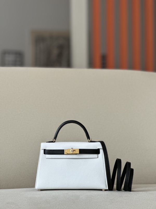 Kelly Mini HSS Epsom Nior(89) And Blanc(01)Gold Hardware