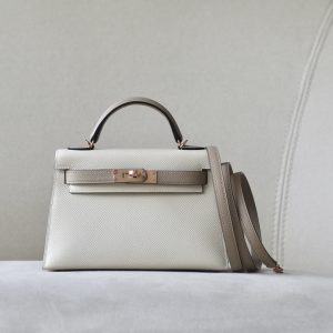 Kelly Mini HSS Epsom Craie(10) And Trench(S2)Rose Gold Hardware
