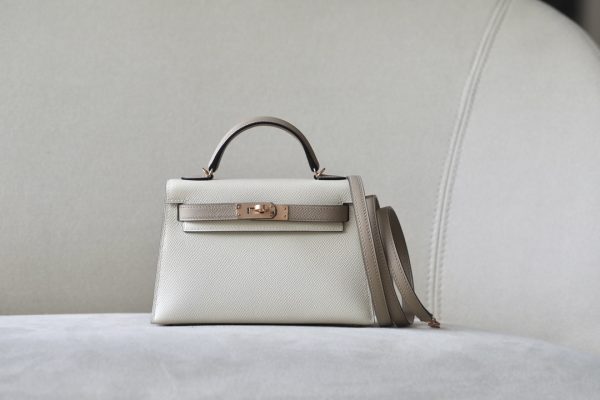 Kelly Mini HSS Epsom Craie(10) And Trench(S2)Rose Gold Hardware
