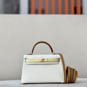 Kelly Mini HSS Epsom Nata(I2), Sesame(2S) And Jaune Poussin(1Z) Gold Hardware