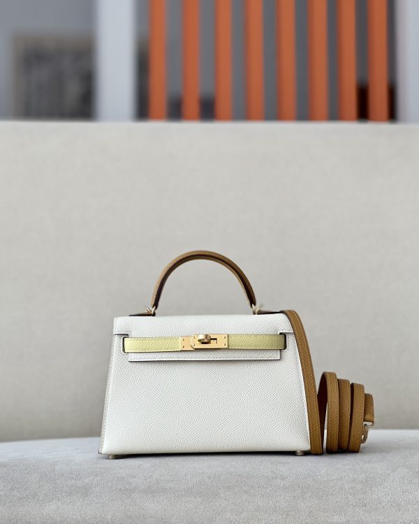Kelly Mini HSS Epsom Nata(I2), Sesame(2S) And Jaune Poussin(1Z) Gold Hardware