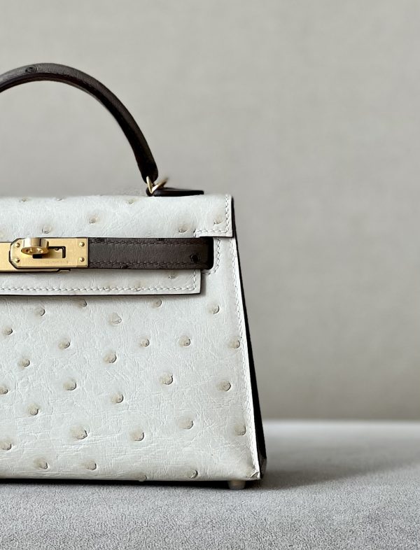 Kelly Mini HSS Ostrich Beton(8L) And Gris Asphalte(M8)Gold Hardware - Image 10