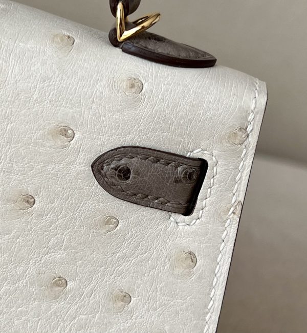 Kelly Mini HSS Ostrich Beton(8L) And Gris Asphalte(M8)Gold Hardware - Image 8