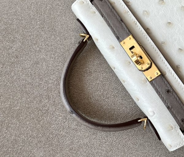 Kelly Mini HSS Ostrich Beton(8L) And Gris Asphalte(M8)Gold Hardware - Image 7