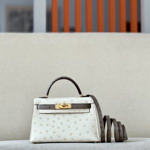 Kelly Mini HSS Ostrich Beton(8L) And Gris Asphalte(M8)Gold Hardware