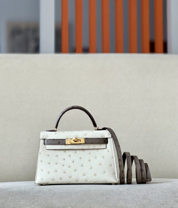 Kelly Mini HSS Ostrich Beton(8L) And Gris Asphalte(M8)Gold Hardware