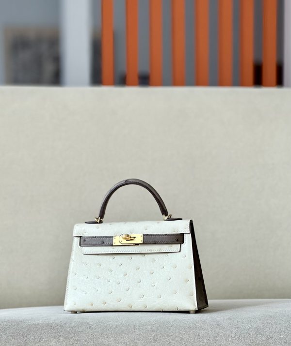 Kelly Mini HSS Ostrich Beton(8L) And Gris Asphalte(M8)Gold Hardware - Image 3