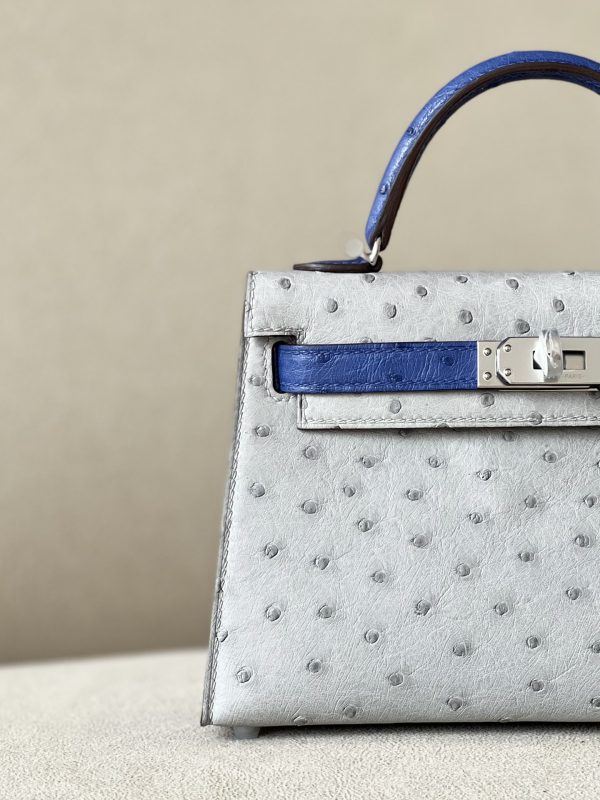 Kelly Mini HSS Ostrich Gris Perle(80) And Gris Agate(82)Palladium Hardware - Image 9
