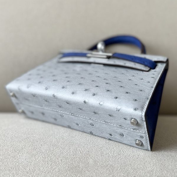 Kelly Mini HSS Ostrich Gris Perle(80) And Gris Agate(82)Palladium Hardware - Image 5