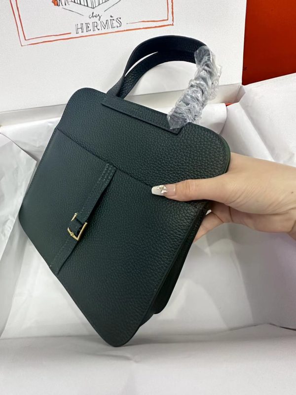 Hermes Halzan 25 Clemence Vert Cypres (6O) Palladium Hardware - Image 3