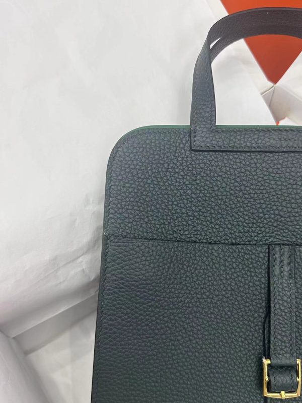 Hermes Halzan 25 Clemence Vert Cypres (6O) Palladium Hardware - Image 4