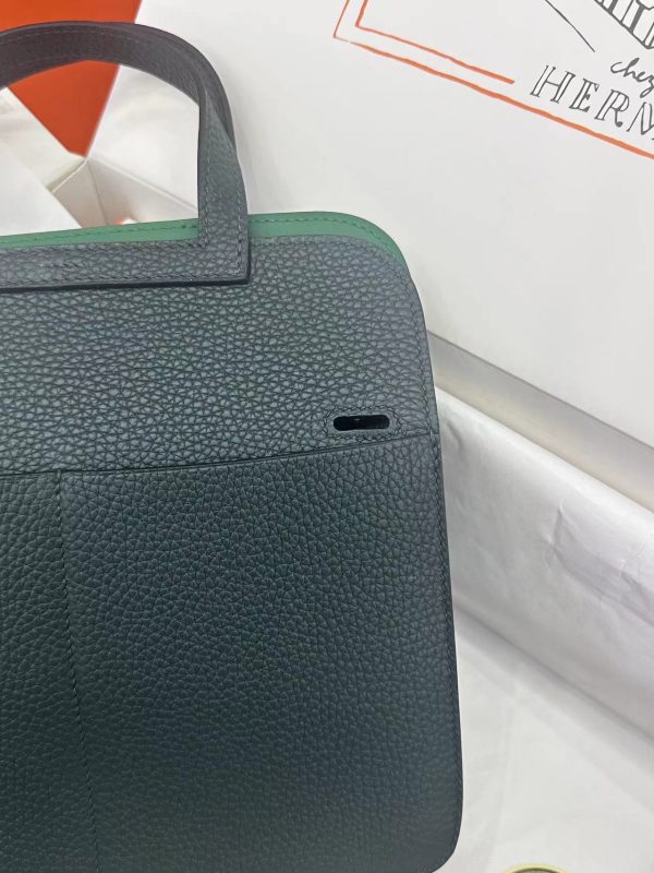 Hermes Halzan 25 Clemence Vert Cypres (6O) Palladium Hardware - Image 5