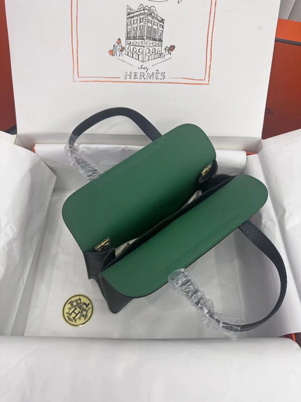 Hermes Halzan 25 Clemence Vert Cypres (6O) Palladium Hardware - Image 6
