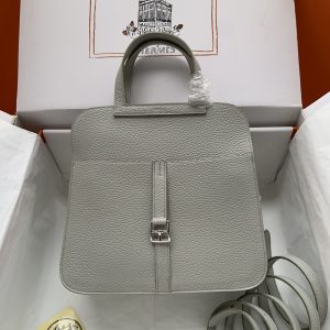 Hermes Halzan 25 Clemence Gris Perle (80) Palladium Hardware