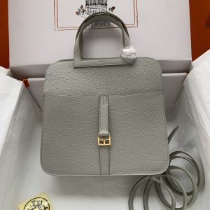 Hermes Halzan 25 Clemence Gris Perle (80) Gold Hardware