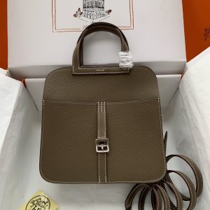 Hermes Halzan 25 Clemence Etoupe (18) Palladium Hardware