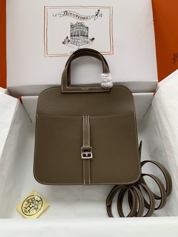 Hermes Halzan 25 Clemence Etoupe (18) Palladium Hardware