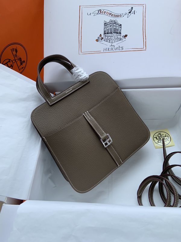 Hermes Halzan 25 Clemence Etoupe (18) Palladium Hardware - Image 4