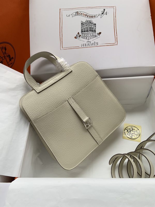 Hermes Halzan 25 Clemence Craie (10) Palladium Hardware - Image 4
