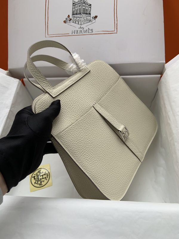 Hermes Halzan 25 Clemence Craie (10) Palladium Hardware - Image 5