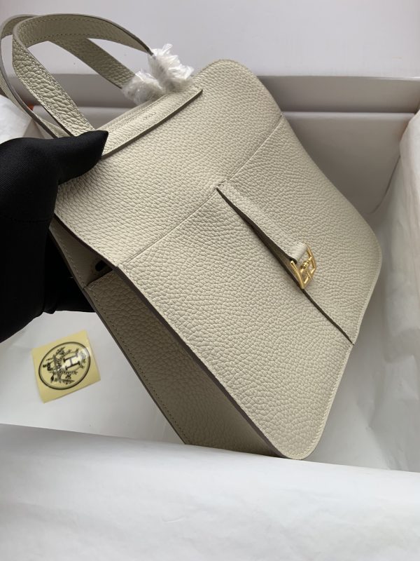 Hermes Halzan 25 Clemence Craie (10) Gold Hardware - Image 4