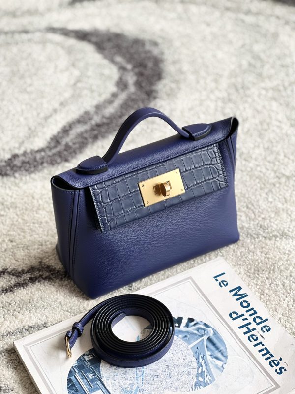 2424 Mini 21 Alligator, Evercolor And Swift Blue Saphir (73) Gold Hardware